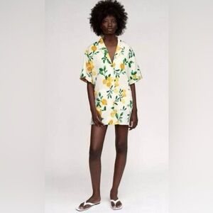 Zara Lemon Print Top - White and Yellow